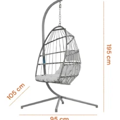 Poltrona Sospesa da Giardino Rattan 74x64x106 cm Struttura Acciaio Grigio