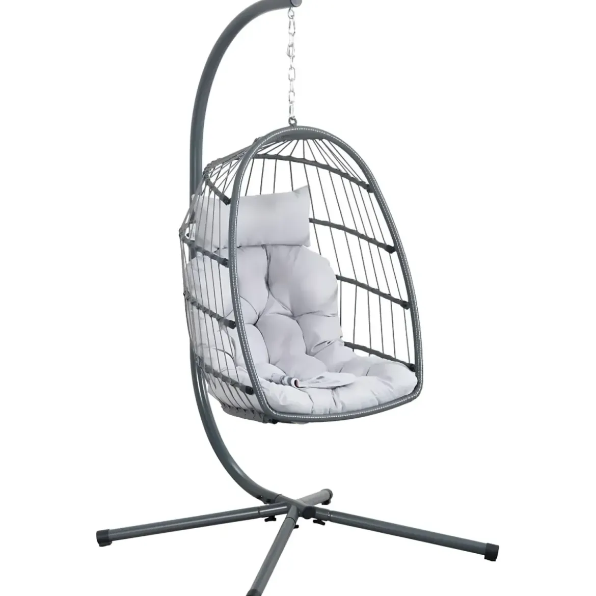 Poltrona Sospesa da Giardino Rattan 74x64x106 cm Struttura Acciaio Grigio