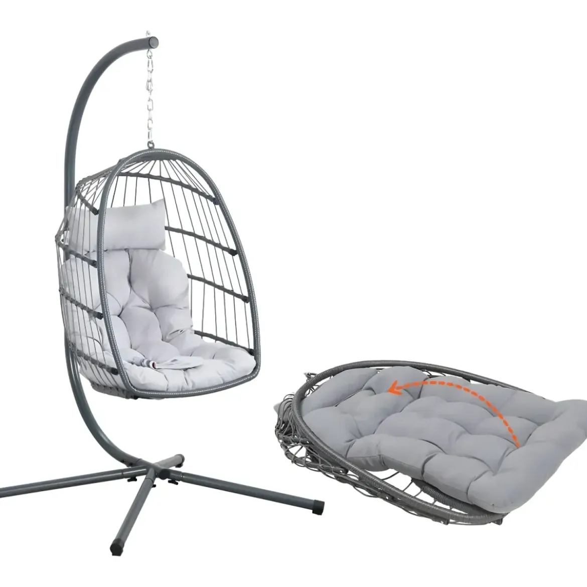 Poltrona Sospesa da Giardino Rattan 74x64x106 cm Struttura Acciaio Grigio