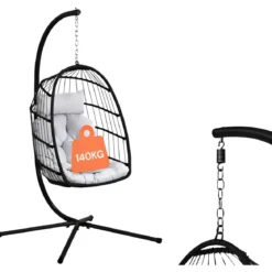 Poltrona Sospesa da Giardino Rattan 74x64x106 cm Struttura Acciaio Nero