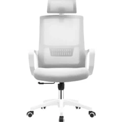 Poltrona Ufficio Ergonomica Bianco con Rete Traspirante e Poggiatesta