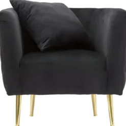 Poltrona Velluto Nero Struttura Metallo Dorato Salotto Camera da Letto