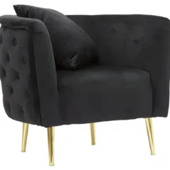 Poltrona Velluto Nero Struttura Metallo Dorato Salotto Camera da Letto