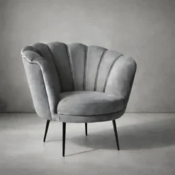 Poltroncina Poltrona a Conchiglia in Velluto Grigio da Ufficio Salotto Camera