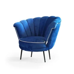 Poltroncina Poltrona a Conchiglia in Velluto Blue Navy da Ufficio Salotto Camera