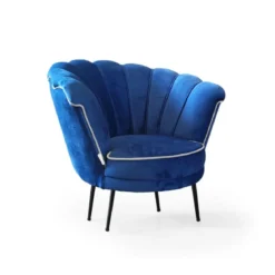 Poltroncina Poltrona a Conchiglia in Velluto Blue Navy da Ufficio Salotto Camera
