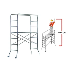 Ponteggio Altezza Lavoro 3.6m Trabattello Acciaio con Ruote Scala Impalcatura