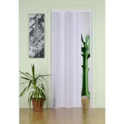 Porta a Soffietto 83x214 cm PVC Bianco Maniglia ABS Riducibile