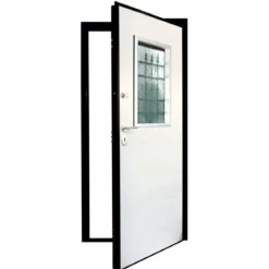 Porta Blindata Bianca Vetrata per Esterno da Ingresso Pannello Portone con Grata