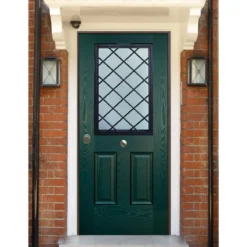Porta Blindata Classica con Vetro per Esterno Portoncino Blindato Vetrato Verde