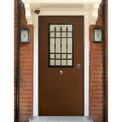 Porta Blindata Con Vetro Pannello Noce per Esterno Vetrata con Grata