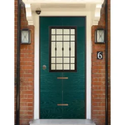 Porta Blindata con Vetro Pannello per Esterno Verde Portoncino di Ingresso