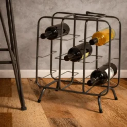 Portabottiglie in Metallo 9 Posti Grigio Scuro Rack Vino Salvaspazio