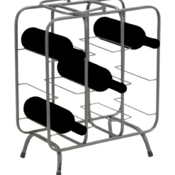 Portabottiglie in Metallo 9 Posti Grigio Scuro Rack Vino Salvaspazio