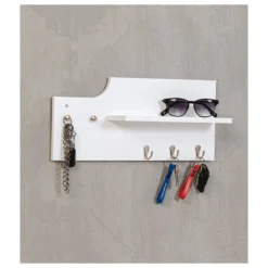 Portachiavi da Parete Bianco Moderno Appendichiavi Mensola Portaoggetti in Legno