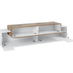 Porta TV Bianco Acero Credenza con Ante a Ribalta 200 Basso Soggiorno