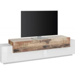 Porta TV Bianco Acero Credenza con Ante a Ribalta 200 Basso Soggiorno