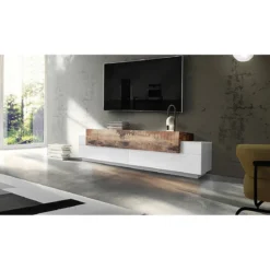 Porta TV Bianco Acero Credenza con Ante a Ribalta 200 Basso Soggiorno