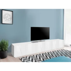 Porta TV Moderno Bianco 240 Basso Mobile Soggiorno Anta Battente Credenza