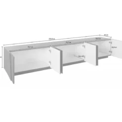Porta TV Moderno Bianco 240 Basso Mobile Soggiorno Anta Battente Credenza
