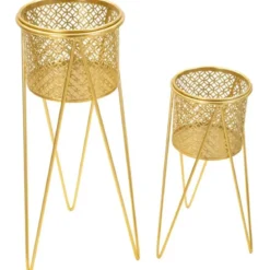 Portavasi Metallo Oro Set 2 Pz 46 e 32 cm Intagli Tondi Vasi Rimovibili