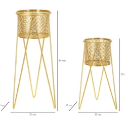 Portavasi Metallo Oro Set 2 Pz 46 e 32 cm Intagli Tondi Vasi Rimovibili