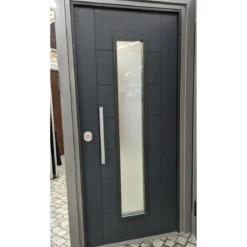 Portoncino con Vetro Porta Blindata per Esterno Pannello in Vetroresina Grigio