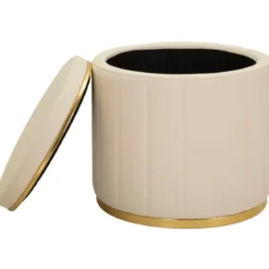 Pouf con Contenitore Similpelle Crema Oro Moderno Soggiorno Camera