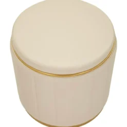 Pouf con Contenitore Similpelle Crema Oro Moderno Soggiorno Camera