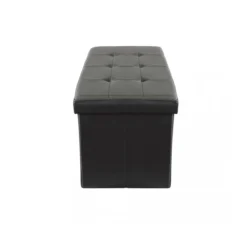 Pouf Contenitore Poggiapiedi in Ecopelle Nero Rettangolare 76x38 cm
