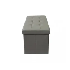 Pouf Contenitore Poggiapiedi in Ecopelle Grigio Rettangolare 76x38 cm