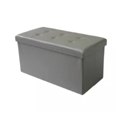 Pouf Contenitore Poggiapiedi in Ecopelle Grigio Rettangolare 76x38 cm