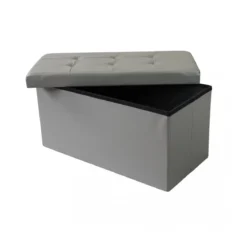 Pouf Contenitore Poggiapiedi in Ecopelle Grigio Rettangolare 76x38 cm