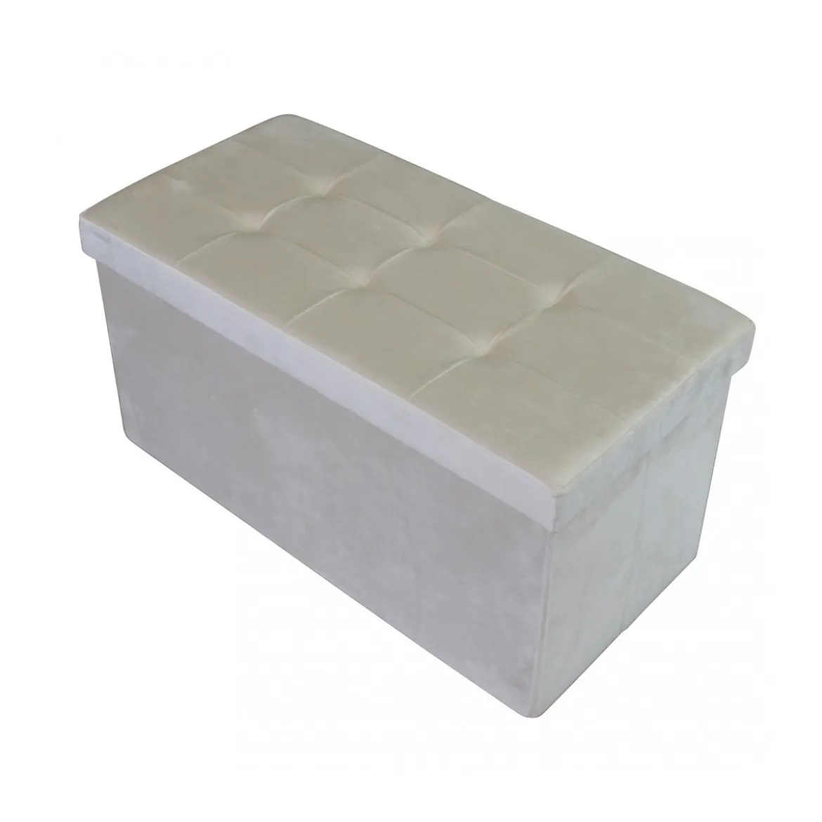 Pouf Contenitore Poggiapiedi in Velluto Beige Rettangolare 76x38 cm
