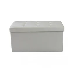 Pouf Contenitore Poggiapiedi in Velluto Beige Rettangolare 76x38 cm