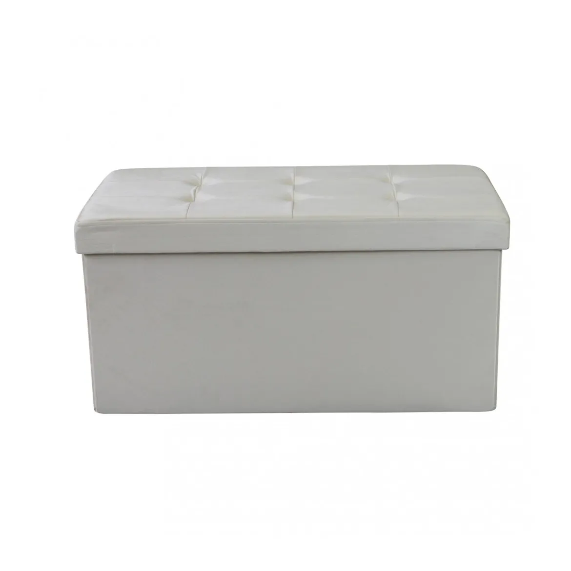 Pouf Contenitore Poggiapiedi in Velluto Beige Rettangolare 76x38 cm