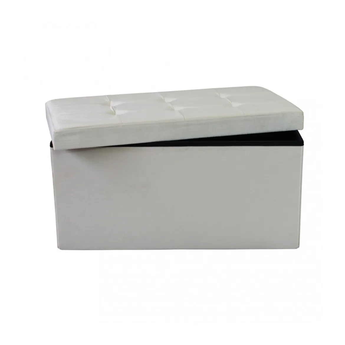 Pouf Contenitore Poggiapiedi in Velluto Beige Rettangolare 76x38 cm