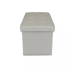 Pouf Contenitore Poggiapiedi in Velluto Beige Rettangolare 76x38 cm