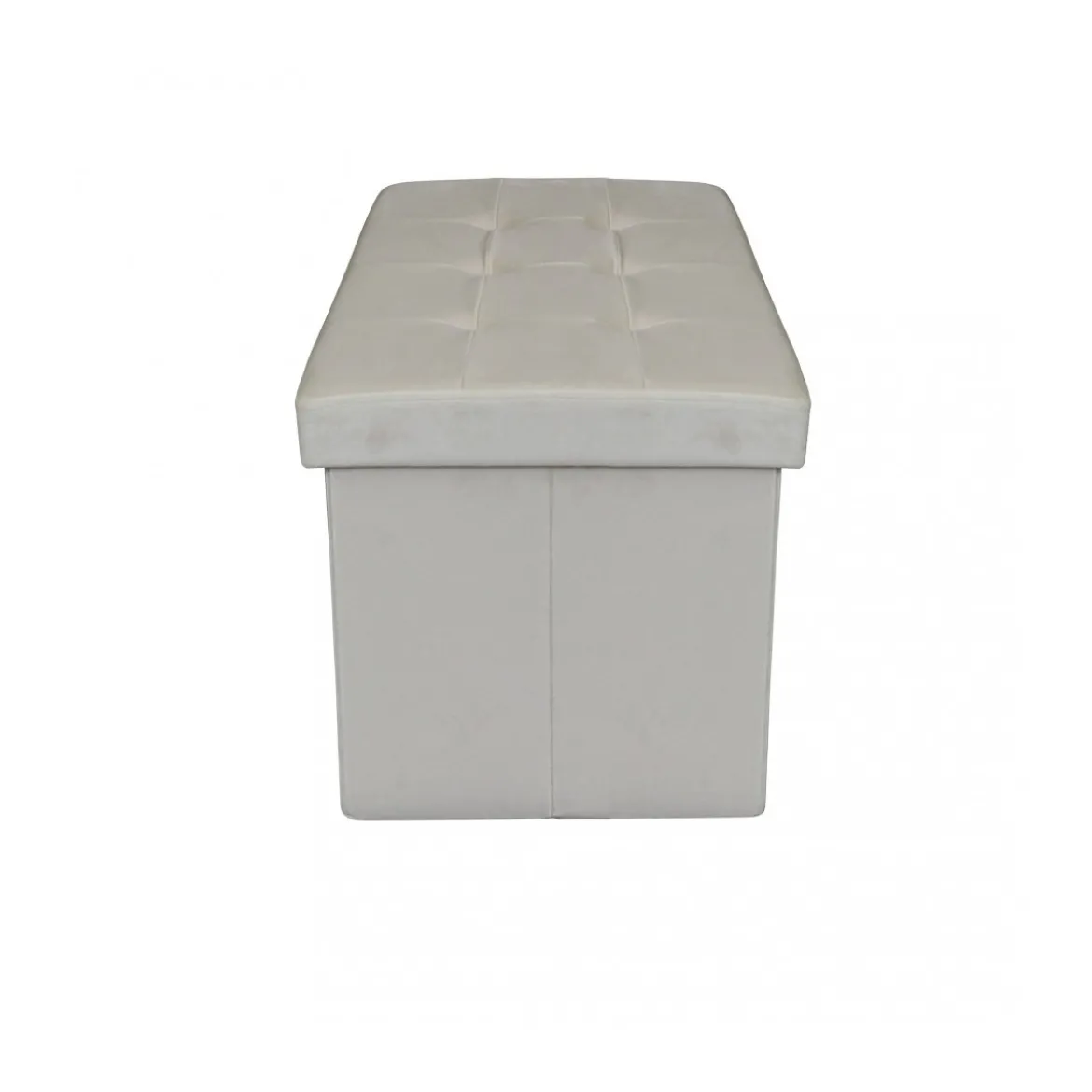 Pouf Contenitore Poggiapiedi in Velluto Beige Rettangolare 76x38 cm