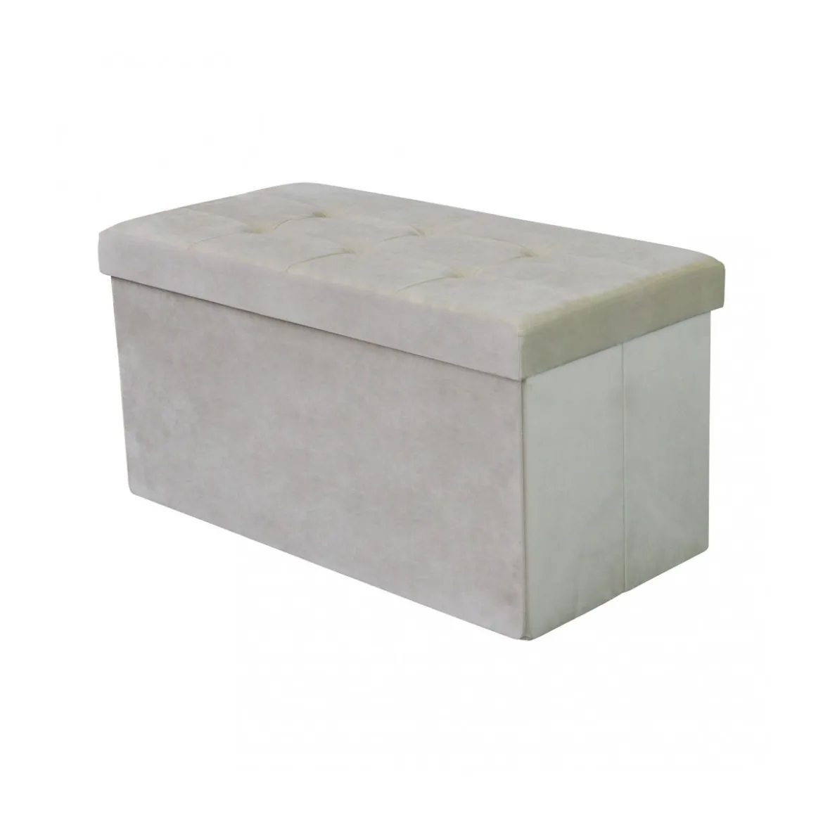 Pouf Contenitore Poggiapiedi in Velluto Beige Rettangolare 76x38 cm