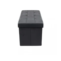 Pouf Contenitore Poggiapiedi per Soggiorno Nero Rettangolare 76x38 cm