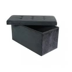 Pouf Contenitore Poggiapiedi per Soggiorno Nero Rettangolare 76x38 cm