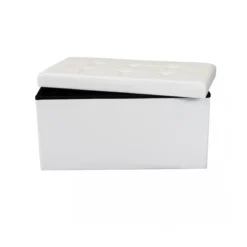 Pouf Contenitore Poggiapiedi Bianco Rettangolare 76x38 cm