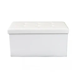 Pouf Contenitore Poggiapiedi Bianco Rettangolare 76x38 cm