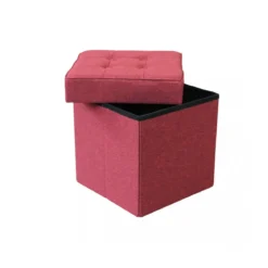 Pouf Contenitore Portaoggetti in Velluto Rosso Quadrato Portaoggetti 38x38x40 cm