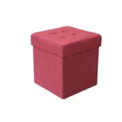 Pouf Contenitore Portaoggetti in Velluto Rosso Quadrato Portaoggetti 38x38x40 cm