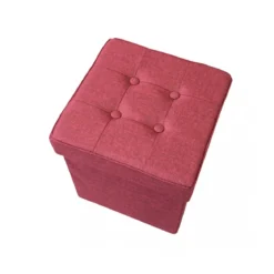 Pouf Contenitore Portaoggetti in Velluto Rosso Quadrato Portaoggetti 38x38x40 cm