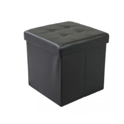 Pouf Contenitore Portaoggetti Quadrato Nero 38x38 cm