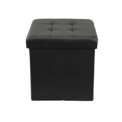 Pouf Contenitore Portaoggetti Quadrato Nero 38x38 cm