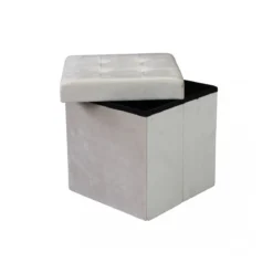 Pouf Contenitore quadrato in Velluto Beige 38 x 38 x 38 cm